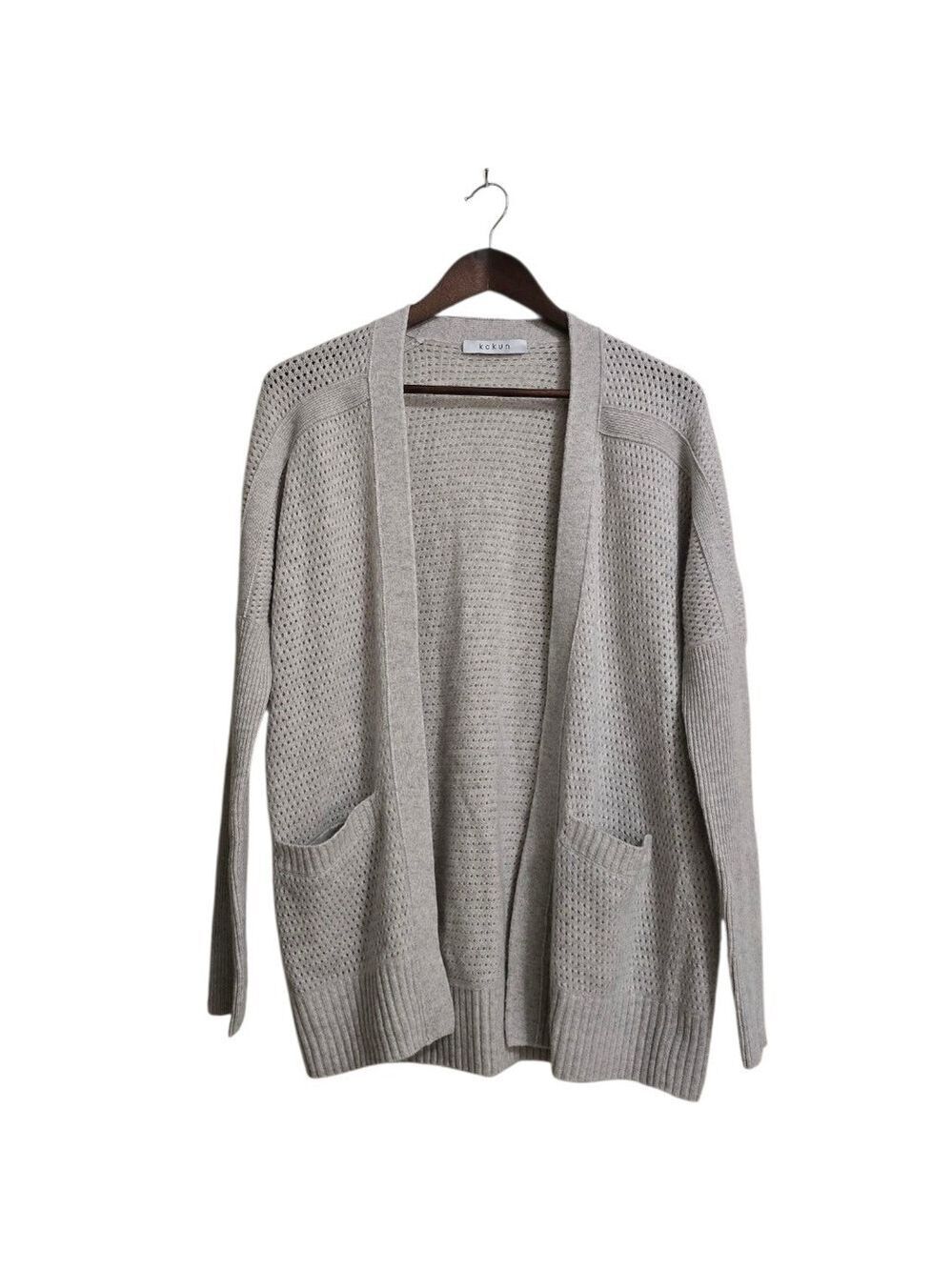 Kokun Pointelle Stitch Open Front Long Sleeve Cashmere Cardigan In Gray Sz S